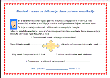 Standardi i norme za oblikovanje pisane poslovne komunikcije - radni list Word