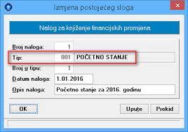 Početno knjiženje na kontima glavne knjige prema stanjima u bilanci