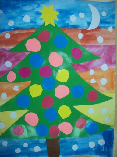 Osnovne i izvedene boje - slikanje, vodene boje i kolaž (Božićno drvce)