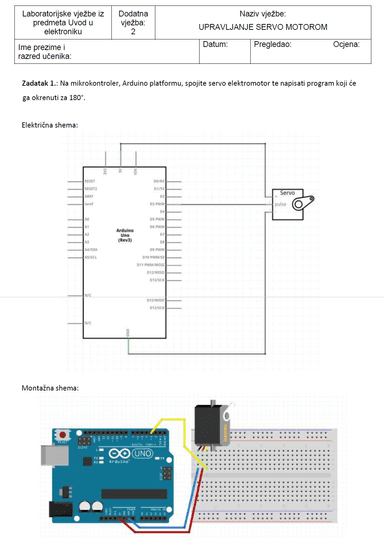 Predložak za laboratorijsku vježbu - Servo motor (upravljanje putem Arduina)