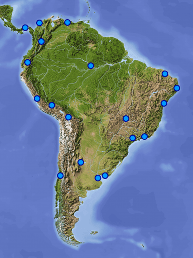 Gradovi Južne Amerike na slijepoj karti