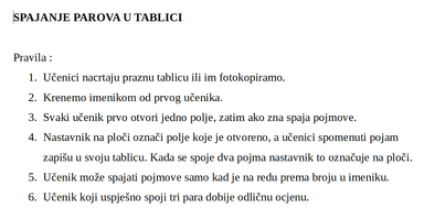 Spajanje pojmova u tablici