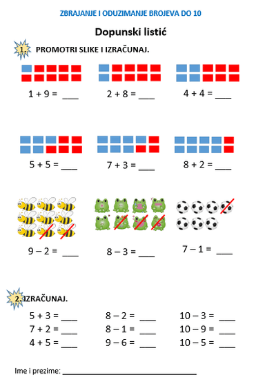 Zbrajanje i oduzimanje brojeva do 10