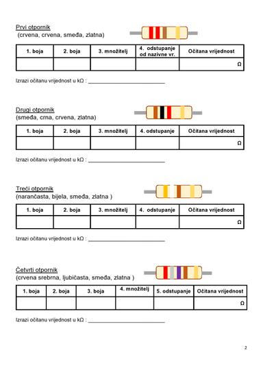 Praktična vježba -očitanje vrijednosti otpornika (Pasivni i aktivni elektronički elementi)