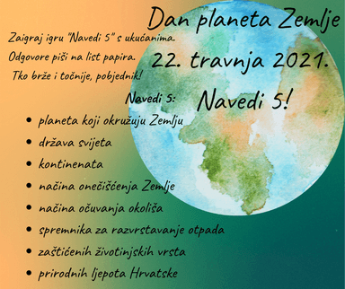 Dan planeta Zemlje: Kviz, igra Navedi 5! i nastavni listić
