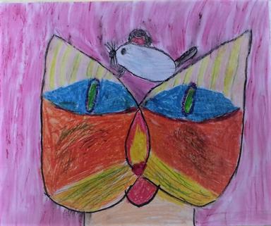 Kontrast toplo-hladno - slikanje, pastele (Mačka i miš)