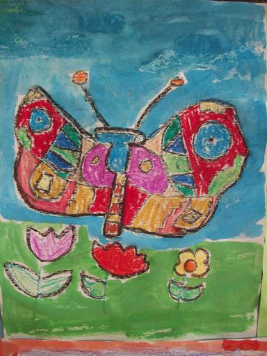 Kontrast toplo-hladno - slikanje, pastele i vodene boje (Leptir)