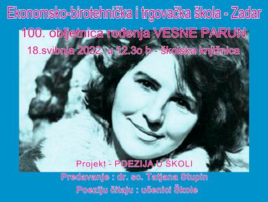 PPT predavanje posvećeno Vesni Parun u povodu 100. obljetnice pjesnikinjina rođenja