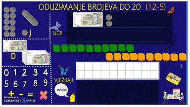 Oduzimanje brojeva do 20 (12-5)