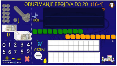 Oduzimanje brojeva do 20 (16-4)